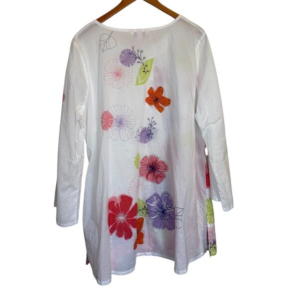 Cacique Top Women 22/24 White Floral Plus Size Tunic Swimsuit Cover Up Summer - Picture 6 of 7